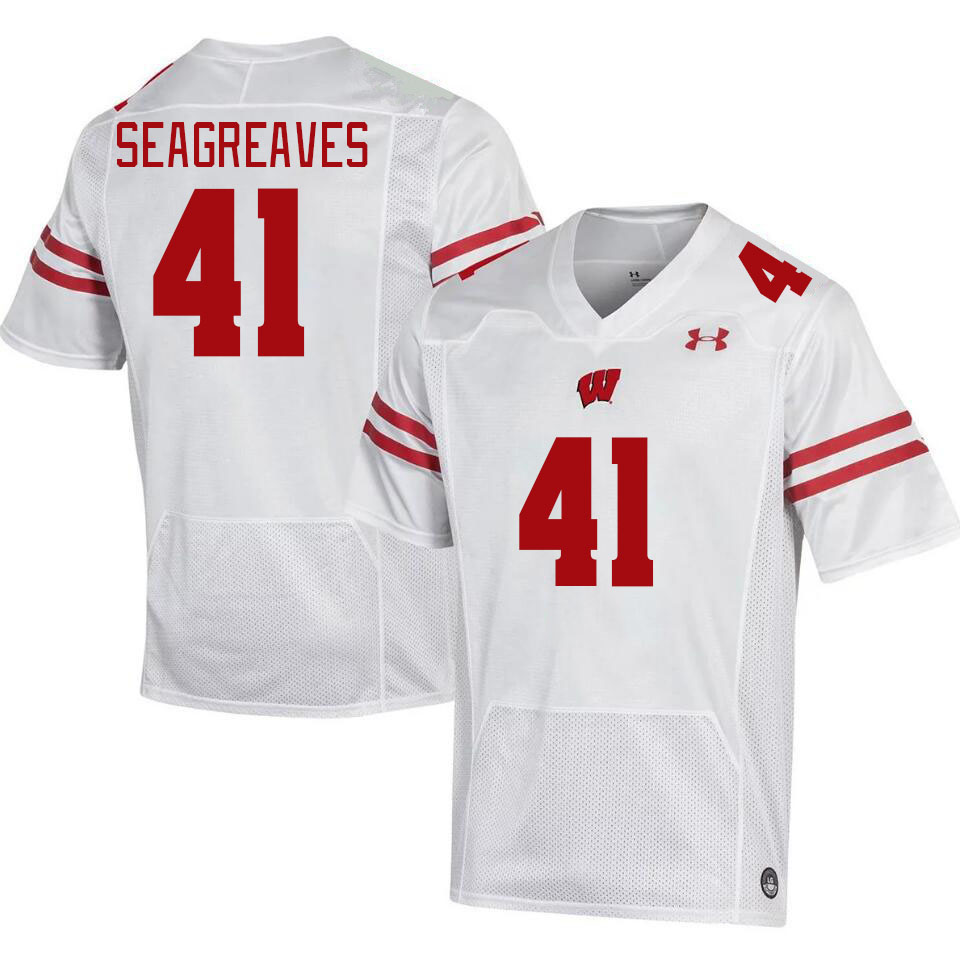 Men #41 JT Seagreaves Winsconsin Badgers College Football Jerseys Stitched Sale-White - Click Image to Close